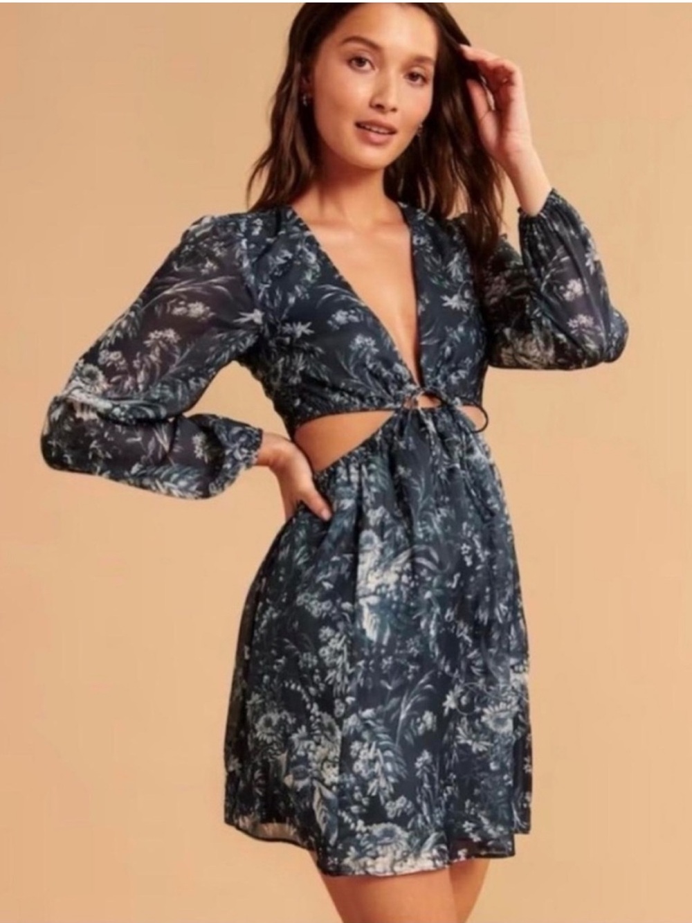 Abercrombie & Fitch Navy Floral Cutout Mini Dress